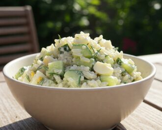 Sałatka ryżowa z ogórkiem i jajkiem